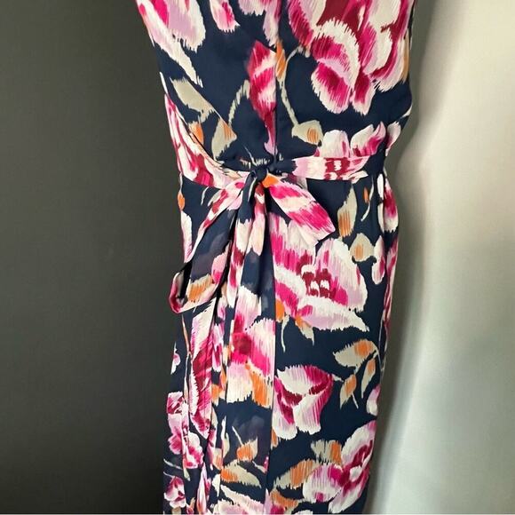 Band Of Gypsies Navy Blue and Pink Floral Maxi Wrap Dress- Size Small - Picture 5 of 14